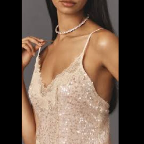 Brand New En Elly Sleeveless V-Neck Lace Sequin Slip Midi Dress - Picture 14 of 14